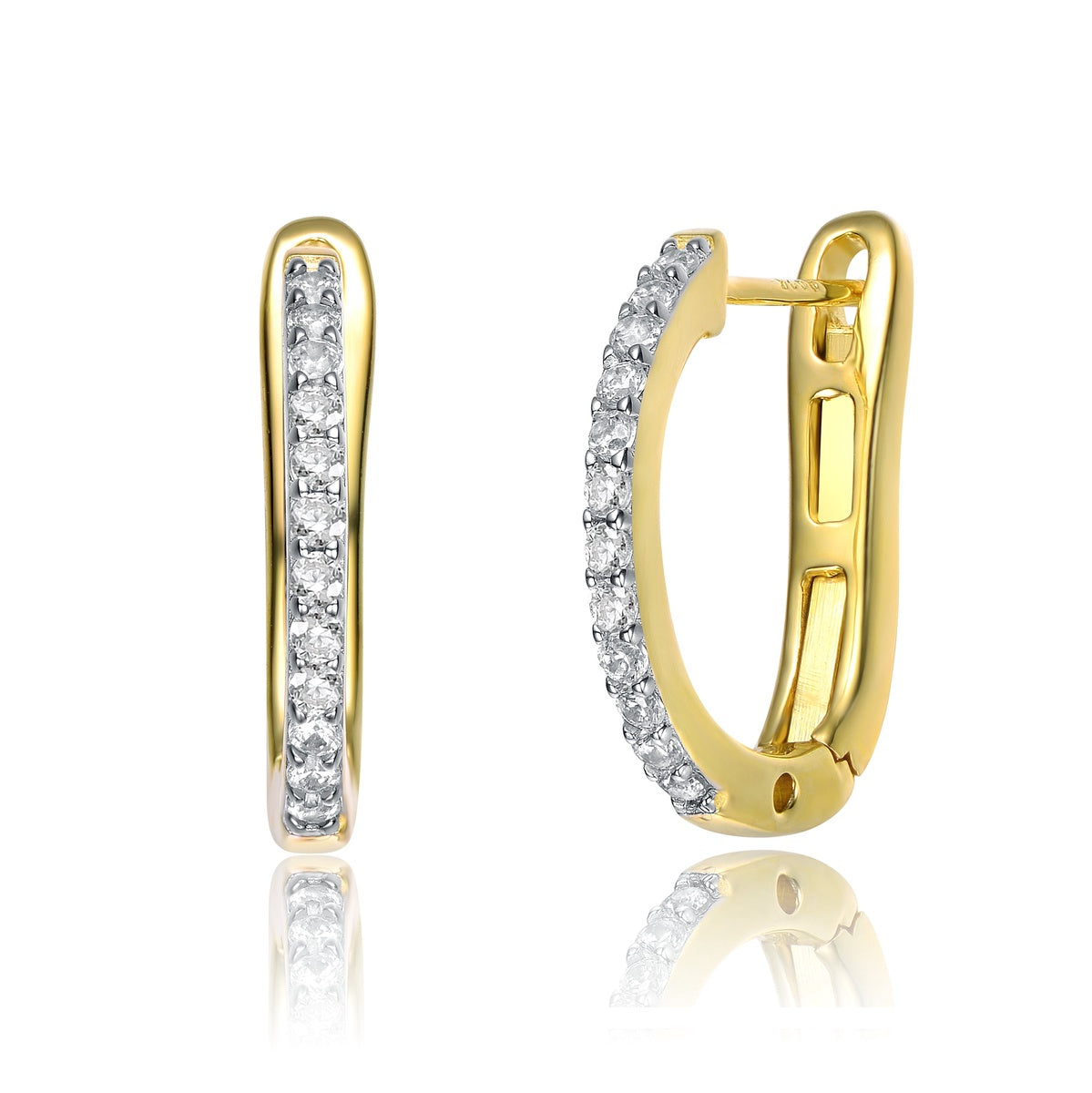  Rachel Glauber RG 14k Yellow Gold Plated With Cubic Zirconia U-Shaped J-Hoop Latch Back Earrings - Clear - Bonton