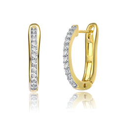 RG 14k Yellow Gold Plated With Cubic Zirconia U-Shaped J-Hoop Latch Back Earrings