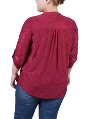 Plus Size 3/4 Roll Tab Pullover Top