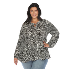 Plus Size Printed Peasant Blouse