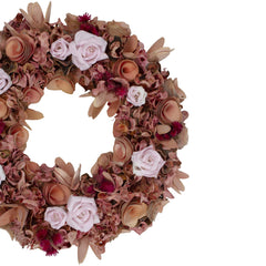 Roses and Wooden Flowers Artificial Spring Wreath - 12" - Unlit - Pink