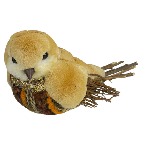 Autumn Harvest Twig Bird With Sequins - 8.5" - Orange and Brown