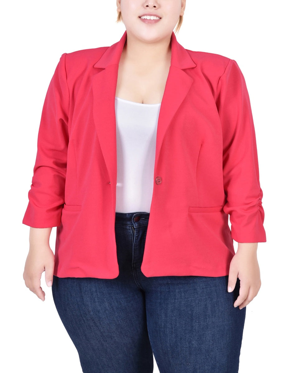  NY Collection Plus Size Long Sleeve Scuba Crepe Jacket - Azalea - Bonton