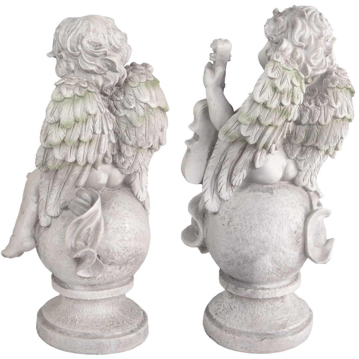  Northlight Set of 2 Cherub Angels With Violin and Harp on Finials Outdoor Garden Statues 15.25
