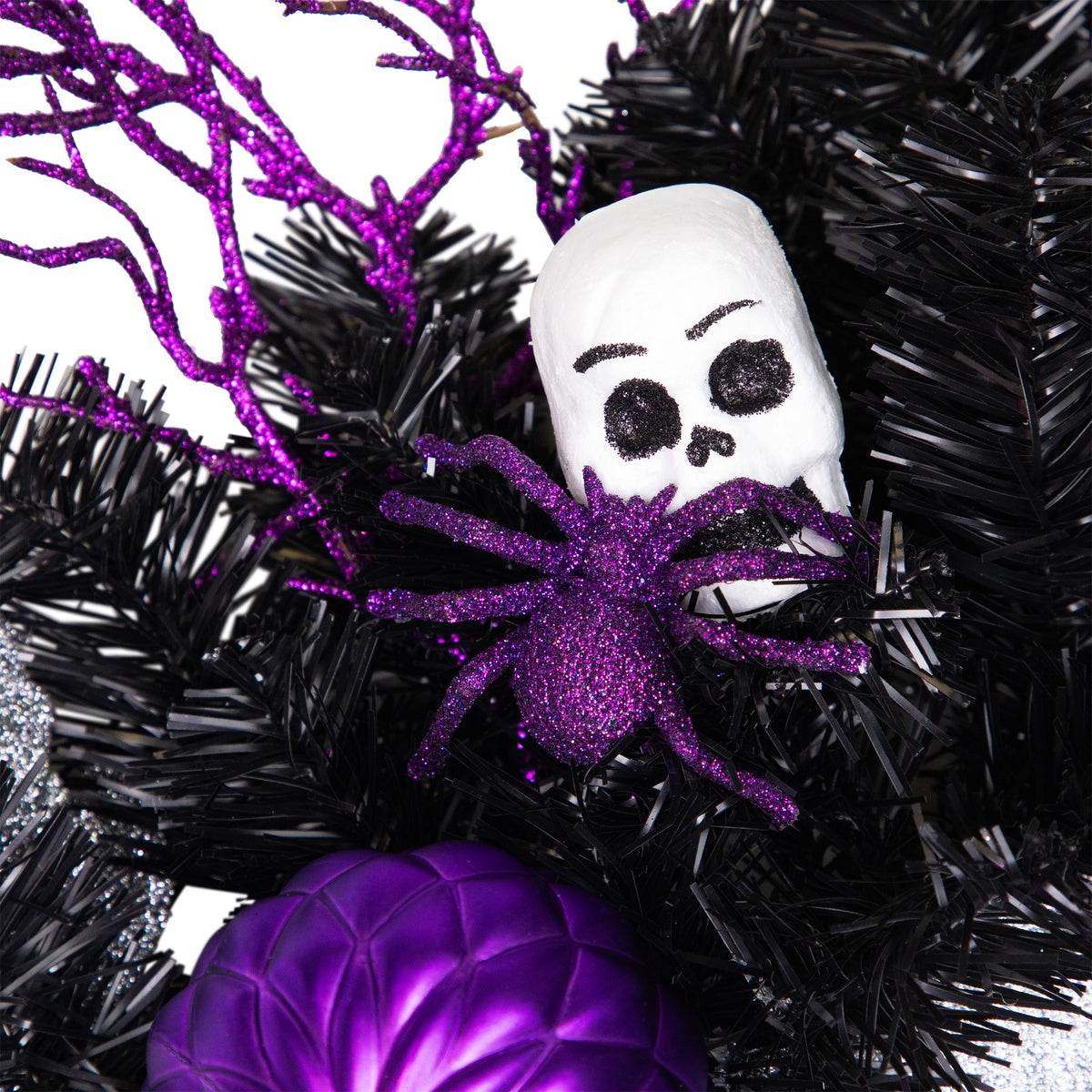  Northlight Purple and Black Spooky Skeleton Pine Halloween Wreath  24-Inch  Unlit - Default Title - Bonton
