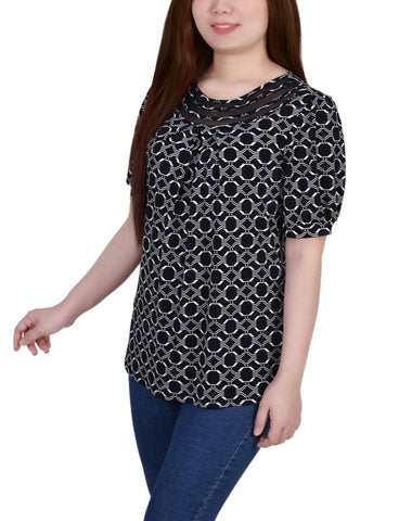 Petite Short Puff Sleeve Mesh Inset Top