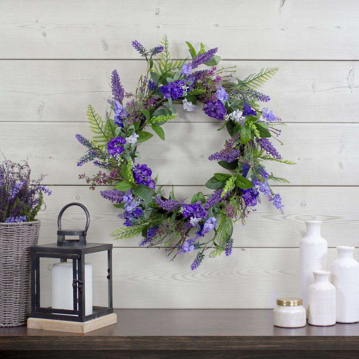  Northlight Lavender and Spring Foliage Artificial Wreath  Purple - 20-Inch - Default Title - Bonton