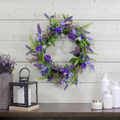 Lavender and Spring Foliage Artificial Wreath  Purple - 20-Inch