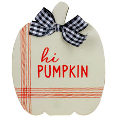 Fall Harvest Wooden "Hi Pumpkin" and "Welcome Fall" Plaques With Bow - 8" - Set of 2