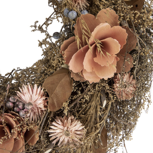 Orange and Coral Pink Twig and Floral Autumn Harvest Wreath  13.75-Inch  Unlit