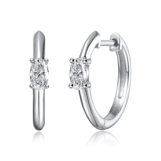 Stella Vallentino Sterling Silver White Gold Plated With 0.48ct Lab Created Moissanite Huggie Hoop Earrings