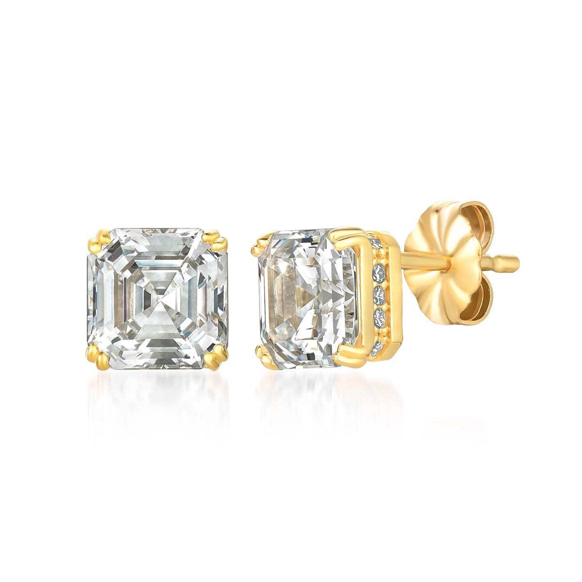  CRISLU Royal Asscher Cut Stud Earrings Finished in 18kt Yellow Gold - 18kt Yellow Gold - Bonton