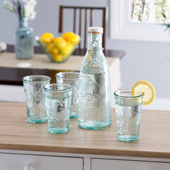 Recycled Clear Glass, 1-Quart Coastal Water Bottle and Set of 4, 10-Ounce Glasses