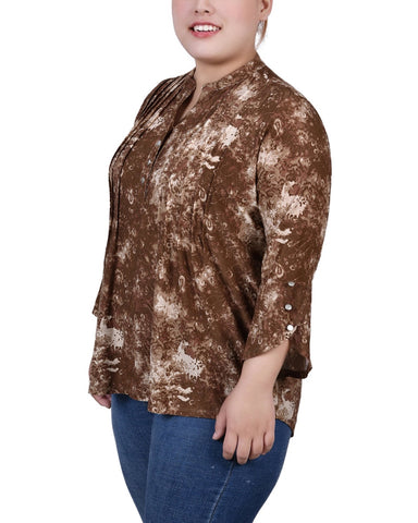 Plus Size 3/4 Sleeve Overlapped Bell Sleeve Y Neck Top
