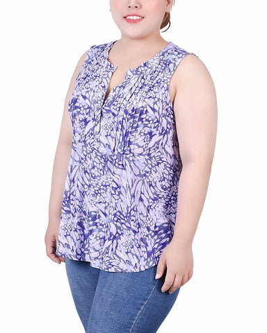 Plus Size Sleeveless Jacquard Y Neck Top
