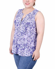 Plus Size Sleeveless Jacquard Y Neck Top