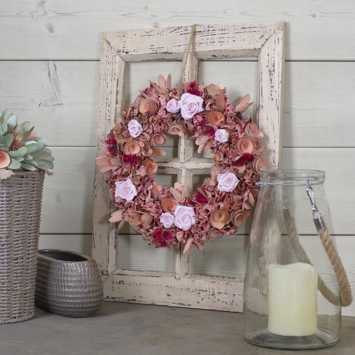  Northlight Roses and Wooden Flowers Artificial Spring Wreath - 12