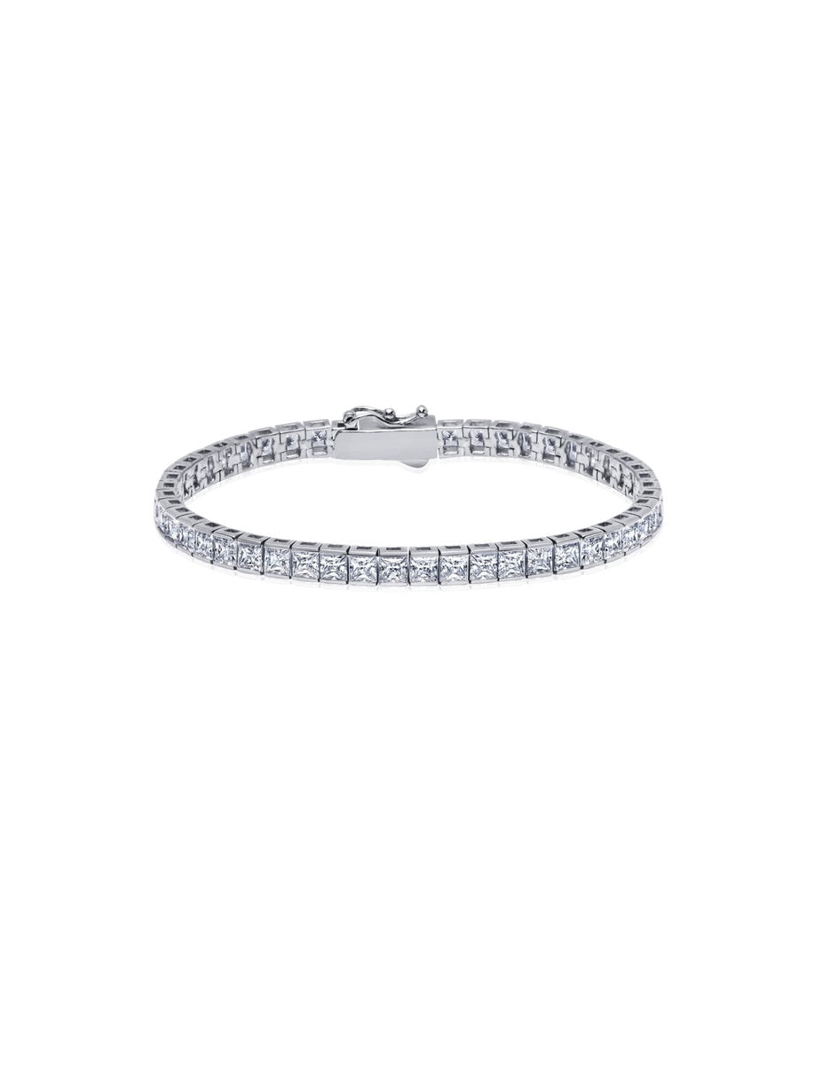  CRISLU Mens Square Cut Tennis Bracelet Finished in Pure Platinum - XX - Bonton