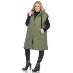 Plus Size Diamond Quilted Hooded Puffer Vest