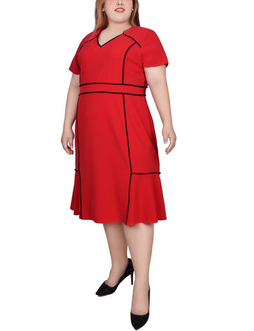 Plus Size Short Sleeve Piped Detail Dress