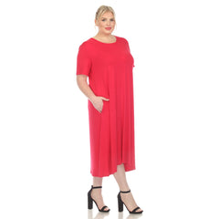 Plus Size Short Sleeve Pocket Swing Midi Dress