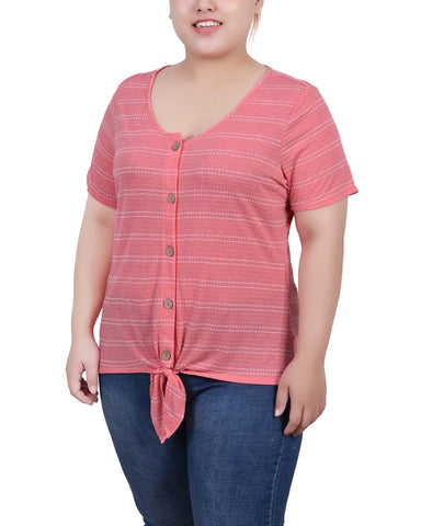 Plus Size Short Sleeve Tie Front Top