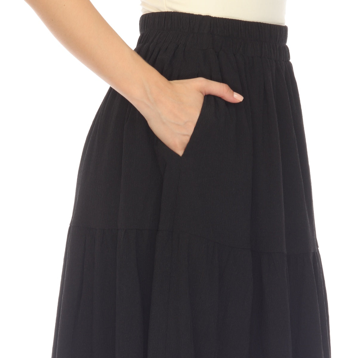  White Mark Women's Pleated Tiered Maxi Skirt - M - Bonton