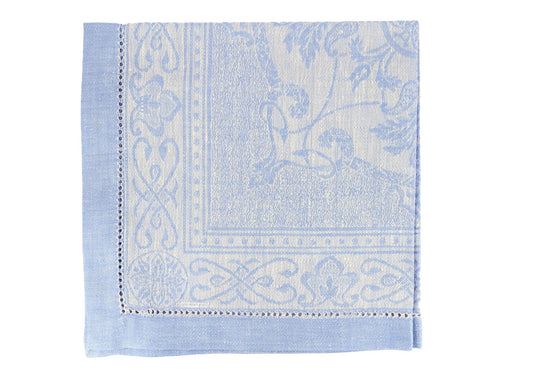 Astra Set of 6 Linen Napkins - Ivory and Light Blue