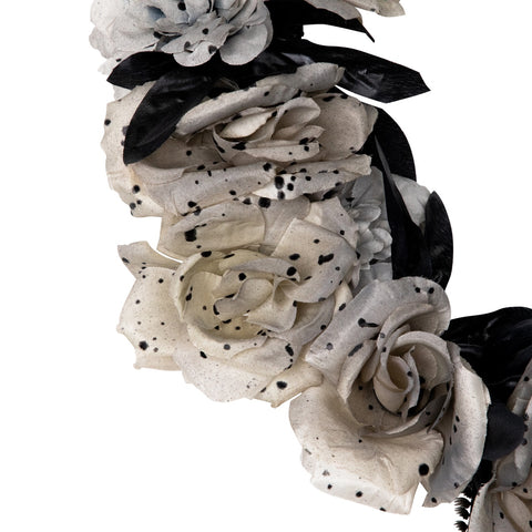 Double Skull and Gray Roses Halloween Wreath  16-Inch  Unlit