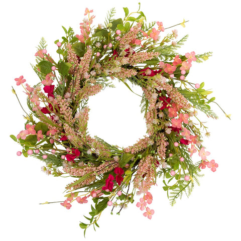 Rock Purslane Mixed Foliage and Berries Twig Wreath - 21" - Pink and Magenta