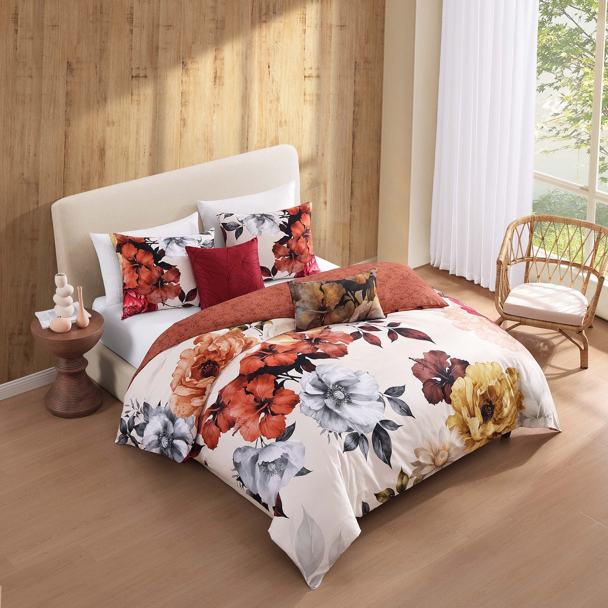  Bebejan Bebejan Carnelian Flora 5 Piece Reversible Comforter Set - QUEEN - Bonton