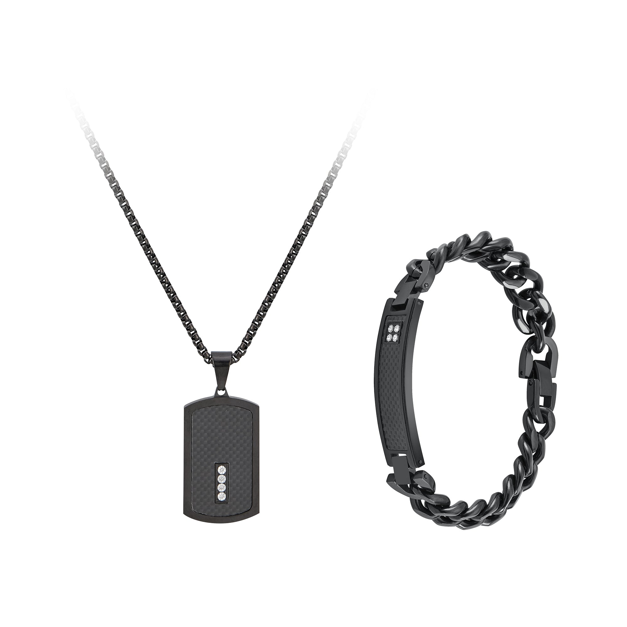  American Exchange American Exchange Necklace & Bracelet Set - Silver/Black - Bonton