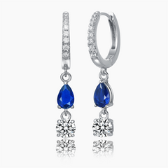 White Gold Plated Cubic Zirconia Two-Stone Dangle Huggie Hoop Earrings