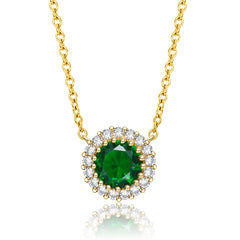 Two-Tone Cubic Zirconia Round Colored Necklace With Gold Link Chain