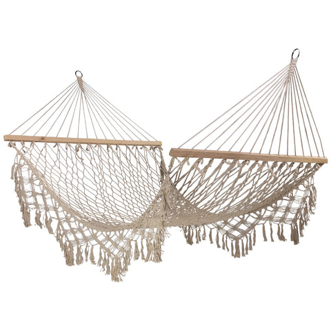 Lattice Macrame Rope Hammock With Wooden Bars - 74" X 59" - Cream