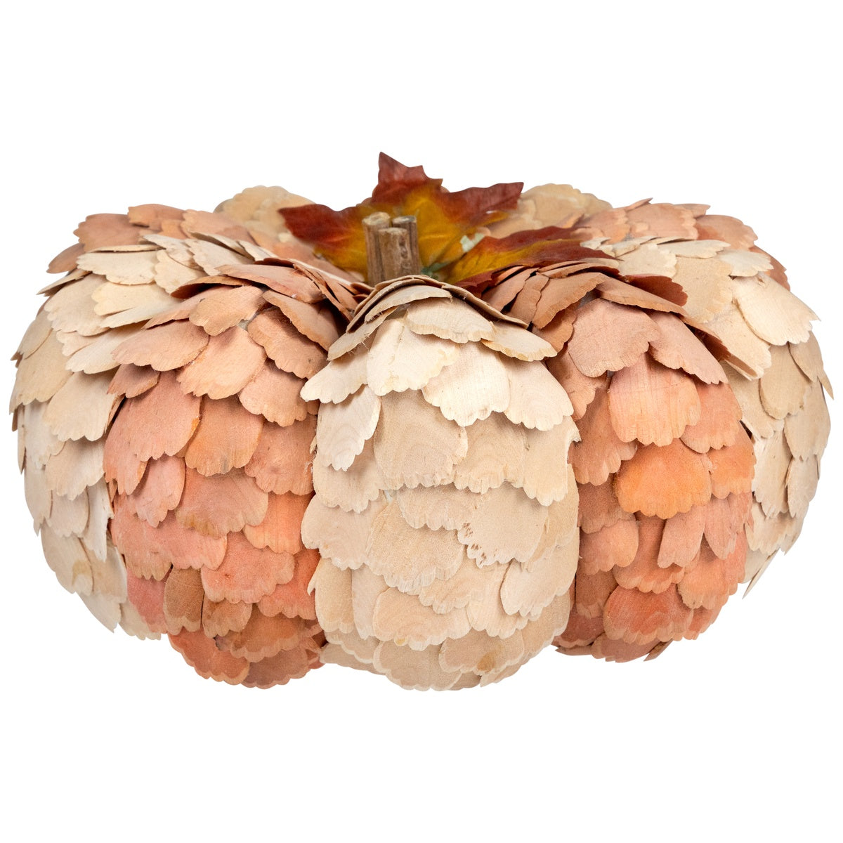  Northlight Fall Harvest Layered Wooden Leaves Pumpkin - 10