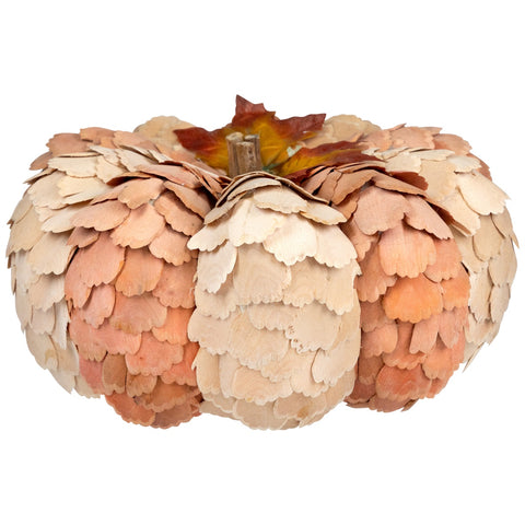 Fall Harvest Layered Wooden Leaves Pumpkin - 10" - Beige and Orange