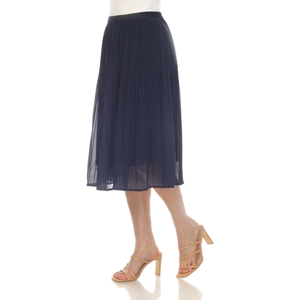  White Mark Women's Chiffon Pleated Midi Skirt - S - Bonton