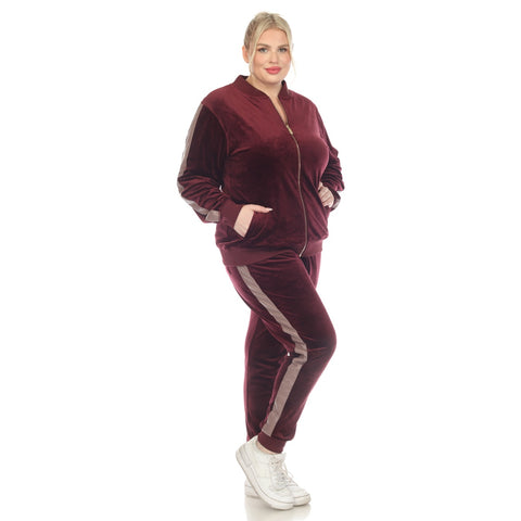 Plus Size 2-Piece Velour With Faux Leather Stripe