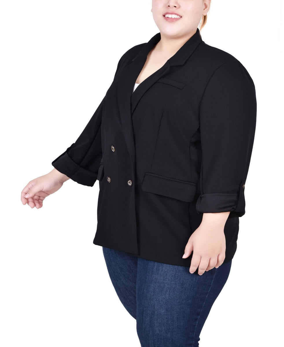  NY Collection Plus Size Long Sleeve Double Breasted Crepe Jacket - Jester Red - Bonton