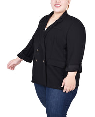 Plus Size Long Sleeve Double Breasted Crepe Jacket