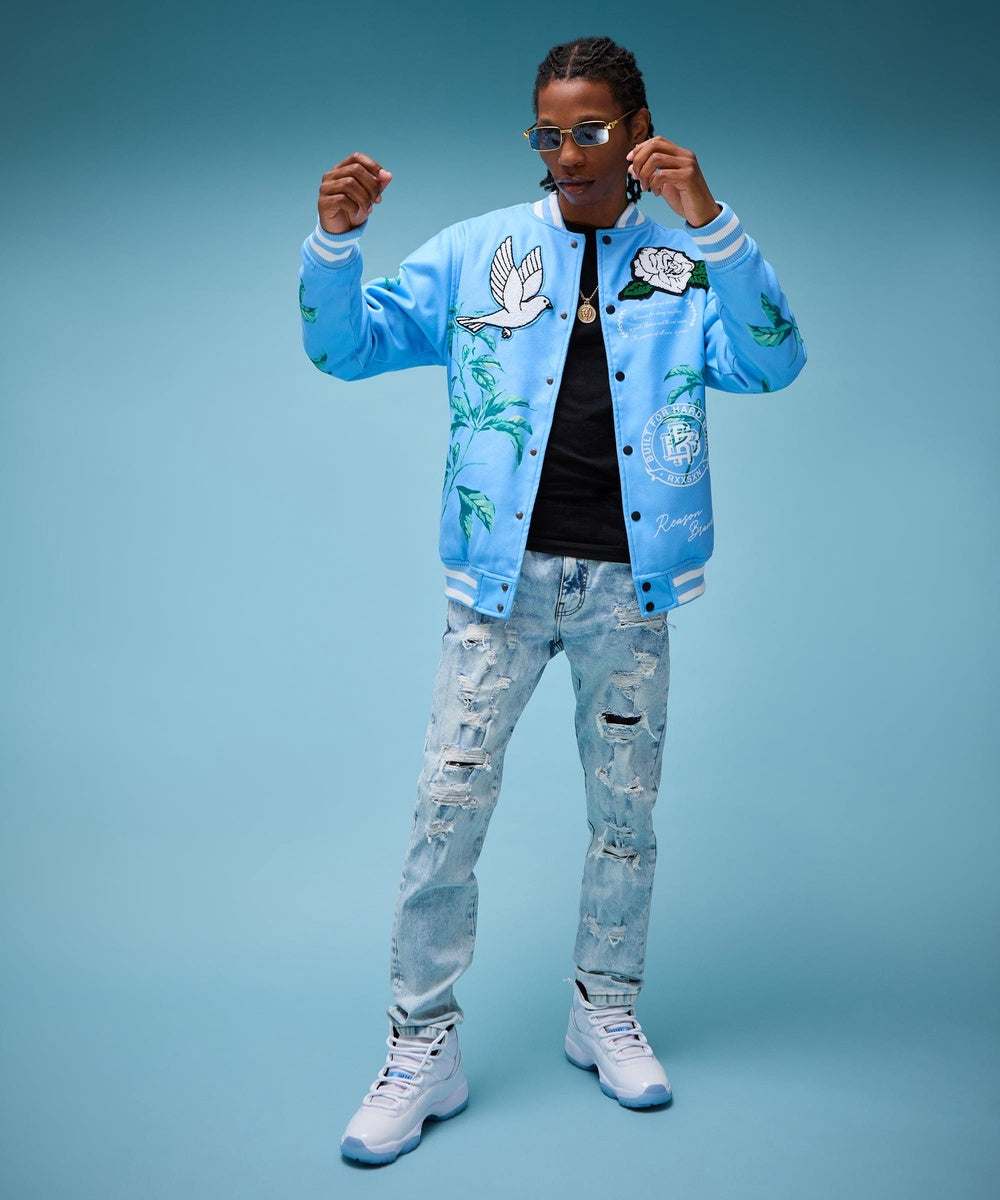  Reason Clothing Dove Wool Varsity Jacket - Light Blue - LIGHT BLUE - Bonton