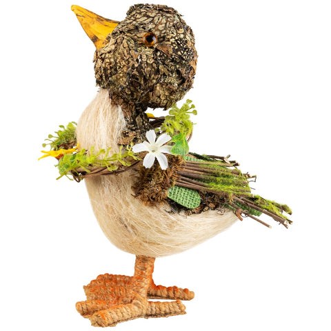 Standing Mixed Foliage Spring Duck Figurine - 8" - Brown  Ivory and Orange