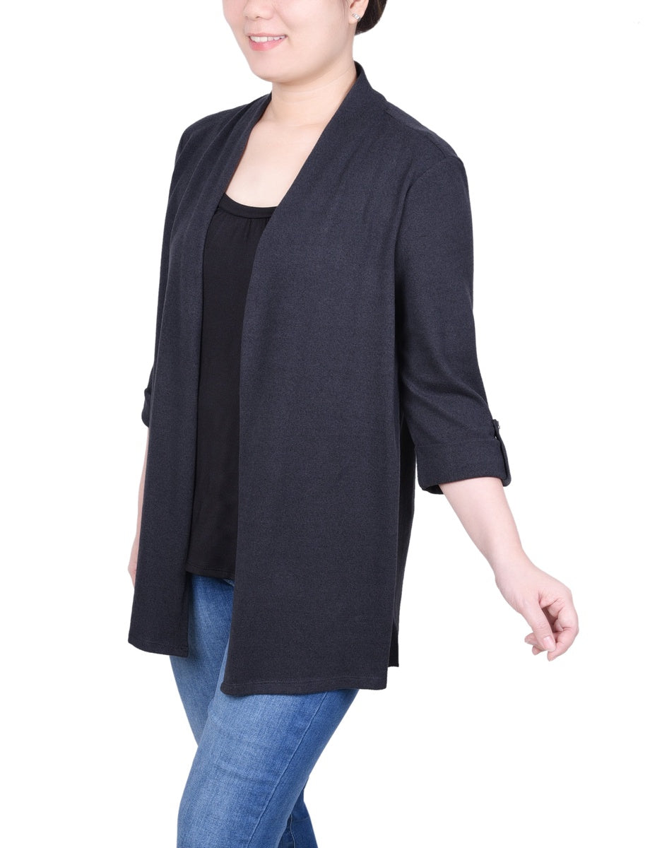  NY Collection Petite 3/4 Sleeve Two in One Top - Charcoal Grey - Bonton