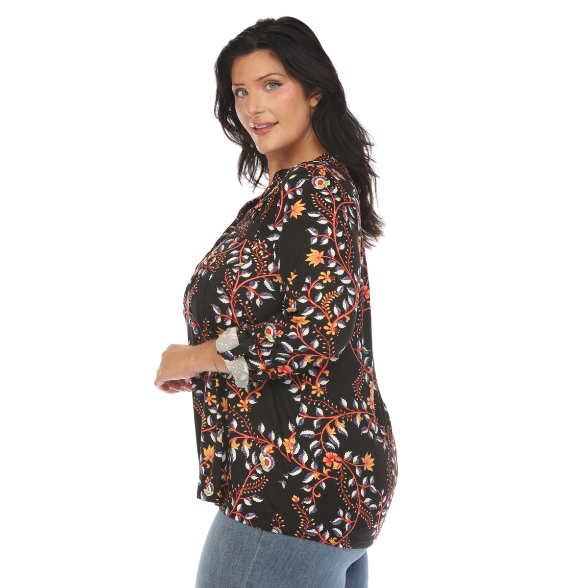  White Mark Plus Size Paisley Button Front Tunic Top - 1X - Bonton