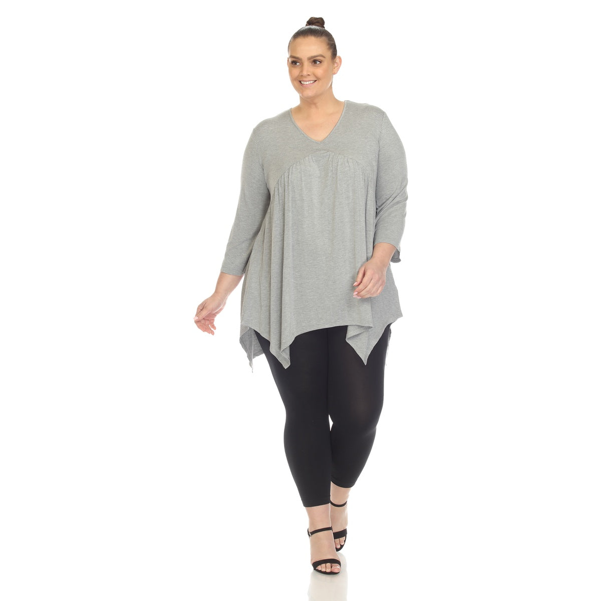  White Mark Plus Size Empire Waist V-Neck Tunic Top - 1X - Bonton