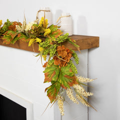 5' X 10" Flowers With Wheat Artificial Fall Harvest Garland  Unlit