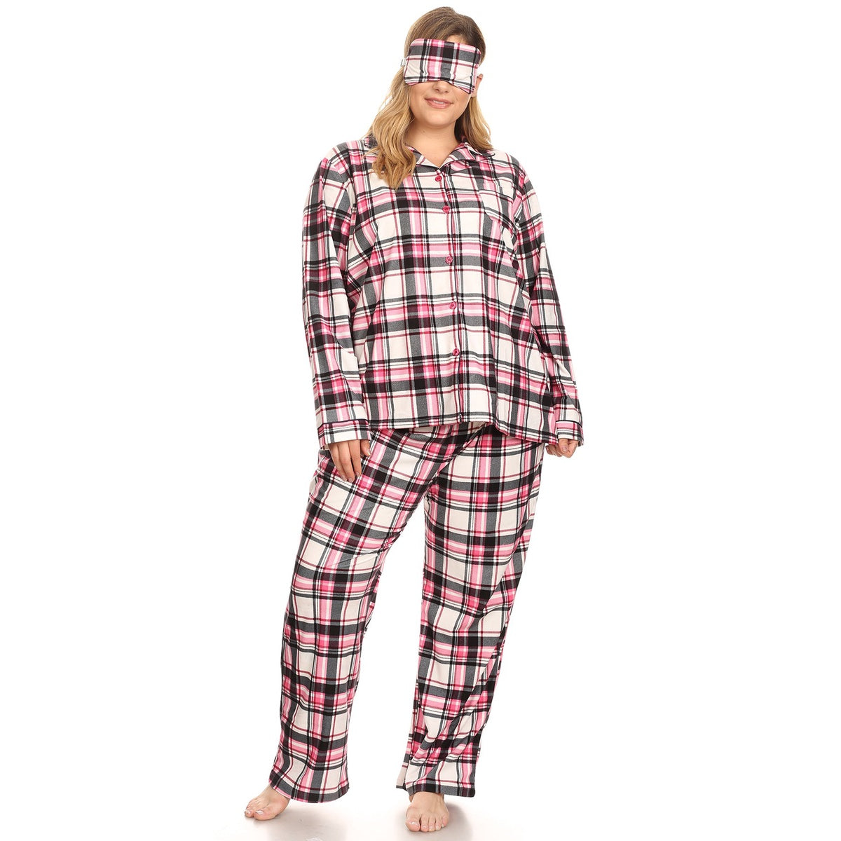  White Mark Plus Size Three-Piece Pajama Set - 1X - Bonton