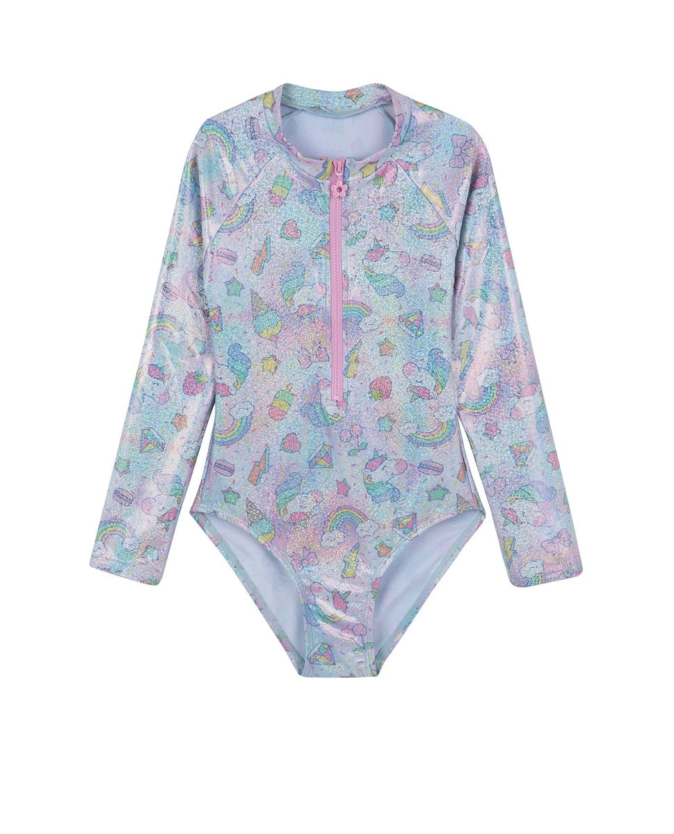  Gottex Kids Unicorn Squad Long Sleeve Zip Front One Piece - Unicorn-Multi - Bonton