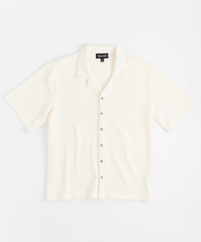 Textured Knit Short Sleeve Button Down Shirt - Light Beige